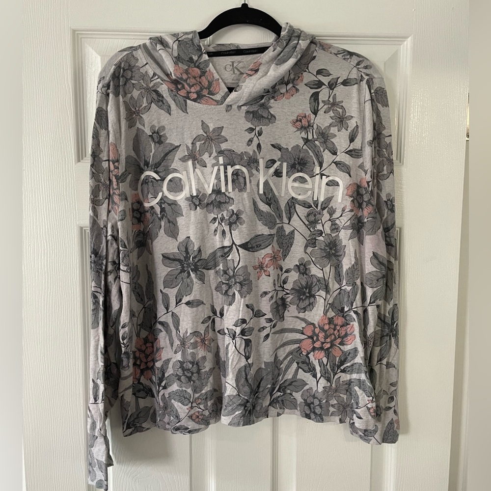 Calvin Klein Gray Hoodie with Pink Floral Design